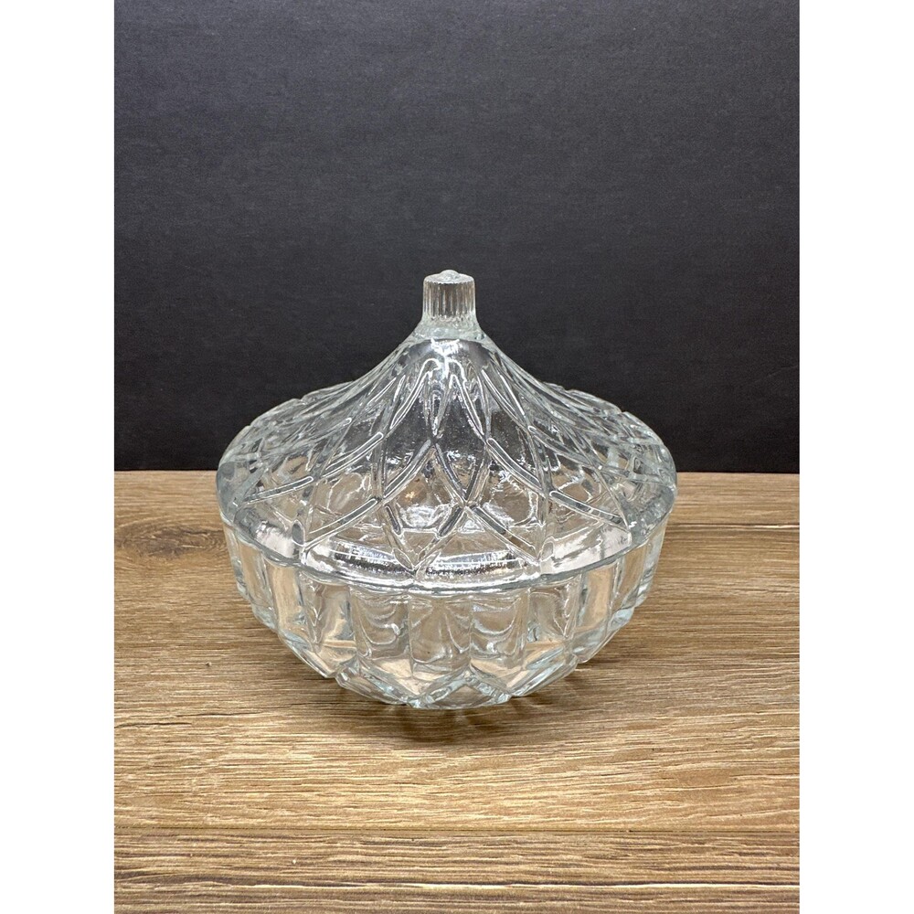 Vintage Covered Pressed Cut Glass Grandmas House Lidded Candy Dish 5x4.5